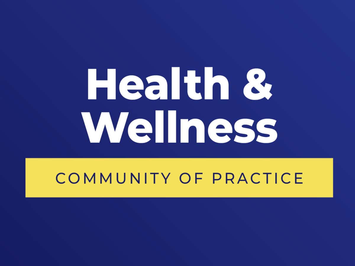 ICF Communities of Practice Health and Wellness Coaching blue background logo