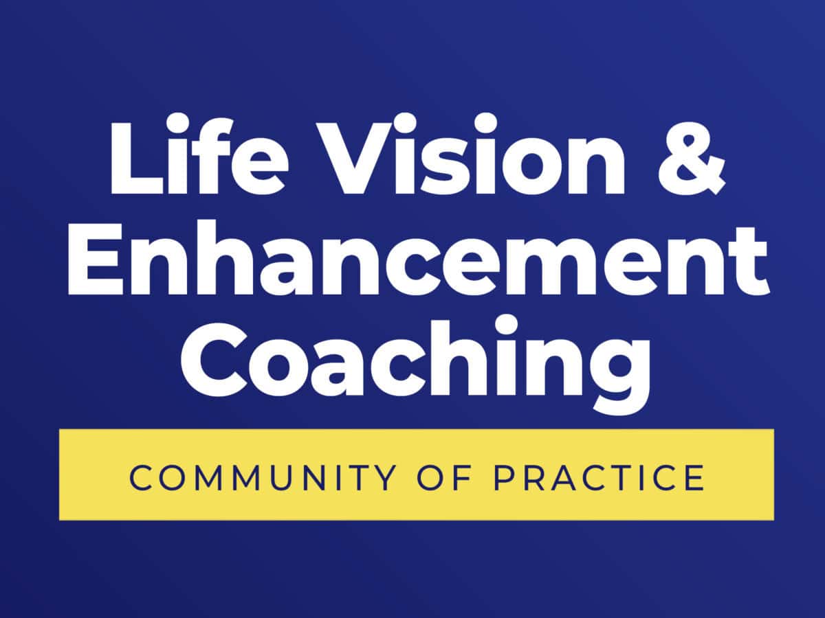 ICF Communities of Practice Life Vision and Enhancement Coaching blue background logo