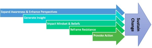 A chart that visually explains the coaching approach to enable sustainable behavior shifts.
