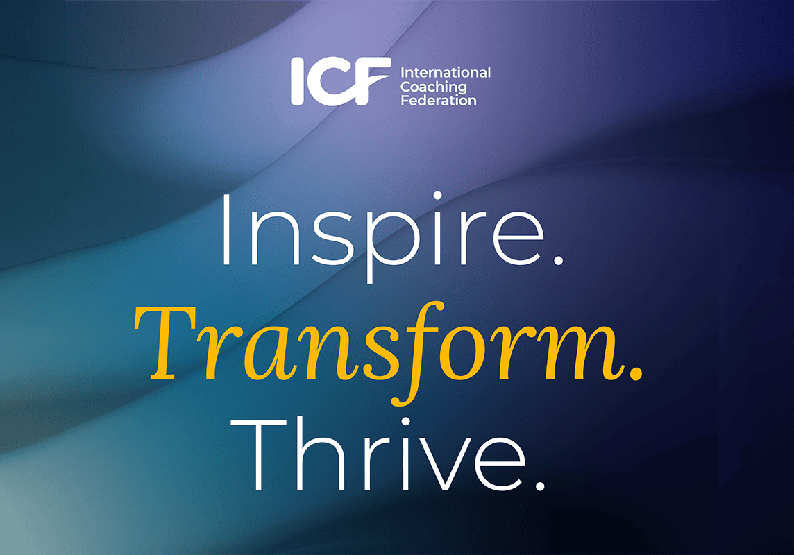 The ICF logo with the words 'Inspire. Transform. Thrive.' representing the ICF brand idea.
